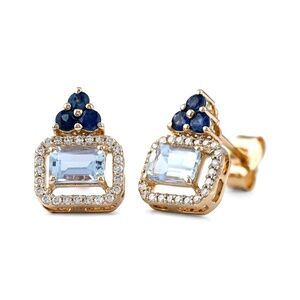💎Genuine Aquamarine & Sapphire diamond Stud Earrings (Sushila Jewelry)